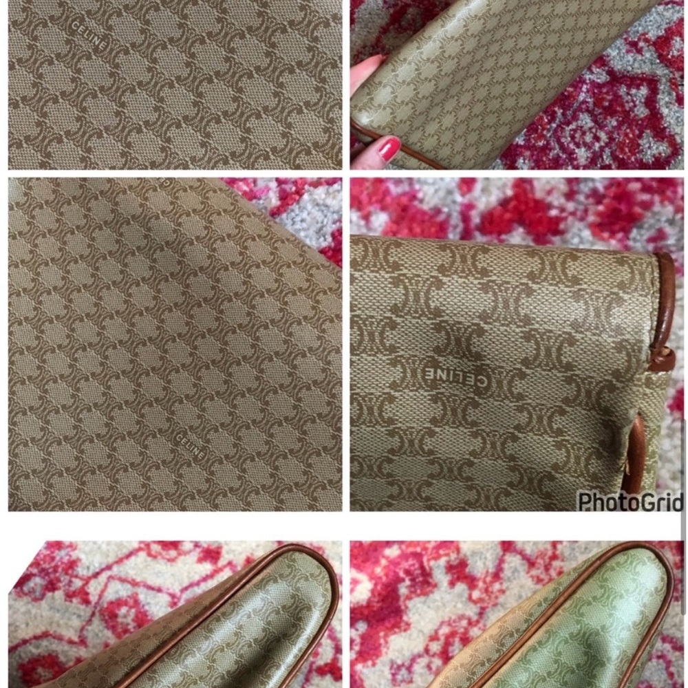 Celine AUTHENTIC Vintage Tan Coated Macadam Logo Flap Clutch Bag Purse Pouch - Picture 7 of 12